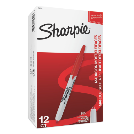 Marqueur permanent rétractable Sharpie, pointe fine, rouge, 1 unité