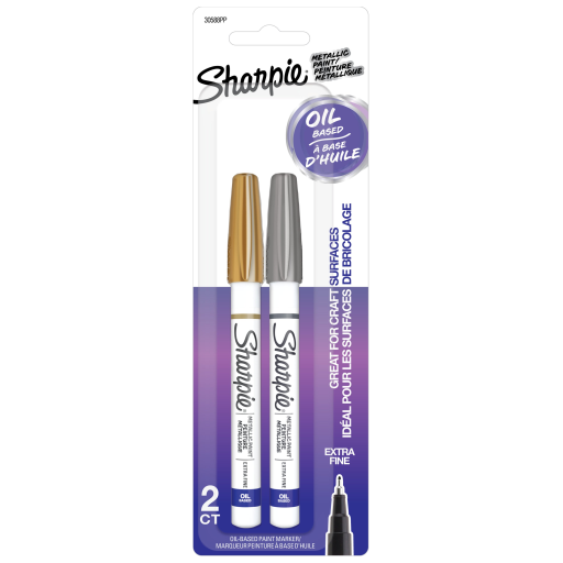 Marqueurs à peinture à base d'huile Sharpie, pointe extra-fine, or et argent métalliques, paquet de 2