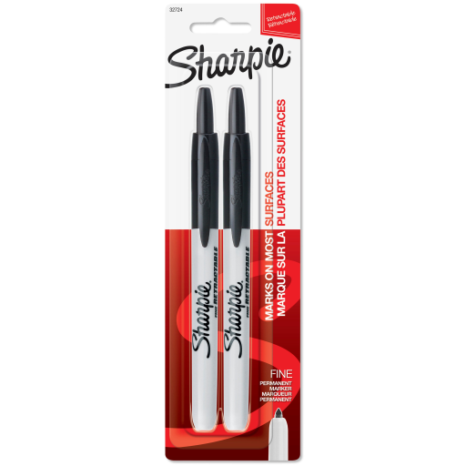 Marqueurs permanents rétractables Sharpie, pointe fine, noirs, paquet de 2
