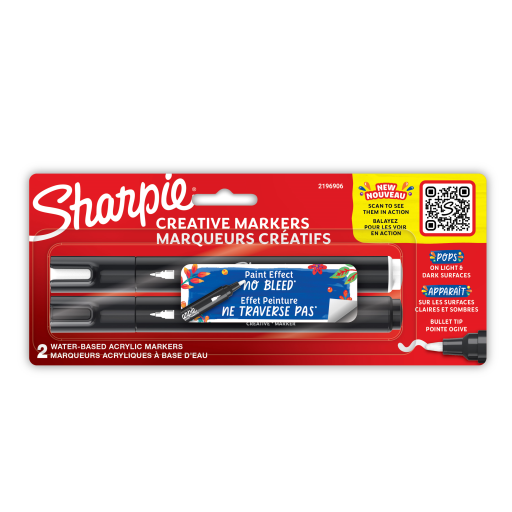 Marqueurs créatifs Sharpie, marqueurs acryliques à base d'eau, pointe ogive, couleurs assorties, 2 unités