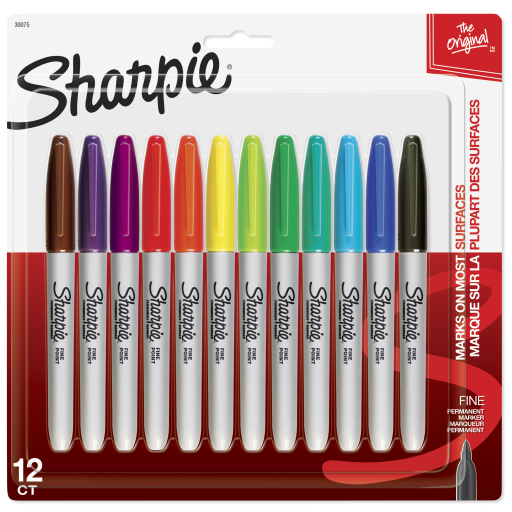 Marqueurs permanents Sharpie, Pointe Fine, Couleurs Assorties, Paquet de 12