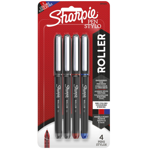 Stylo-roller Sharpie, Pointe Aiguille (0,5 mm) Stylo de précision, Couleurs assorties, Lot de 4