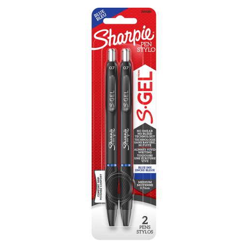Sharpie S-Gel, stylos gel, pointe moyenne (0,7 mm), encre gel bleue, 2 unités