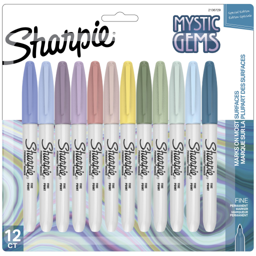 Marqueurs permanents Sharpie, Édition spéciale Mystic Gem, Pointe fine, Couleurs assorties, Paquet de 12