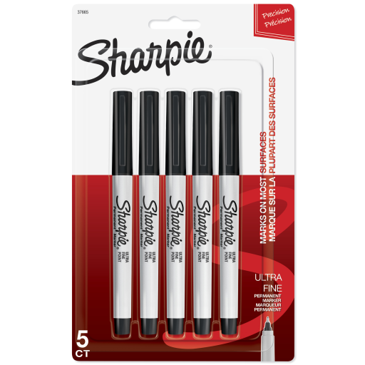 Marqueurs permanents Sharpie, pointe ultra-fine, noirs, paquet de 5