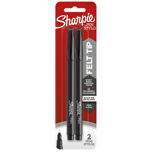 Stylos Sharpie, Feutre, Pointe fine (0,4 mm), Noir, Lot de 2