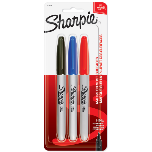 Marqueurs permanents Sharpie, pointe fine, couleurs assorties, paquet de 3