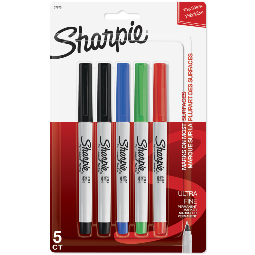 Marqueurs permanents Sharpie, pointe ultra-fine, couleurs assorties, paquet de 5