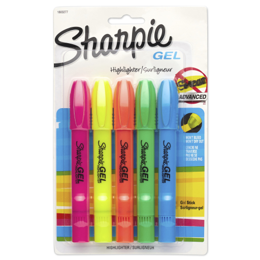 Sharpie Gel Highlighters, Bullet Tip, Assorted Colours, 5 Count