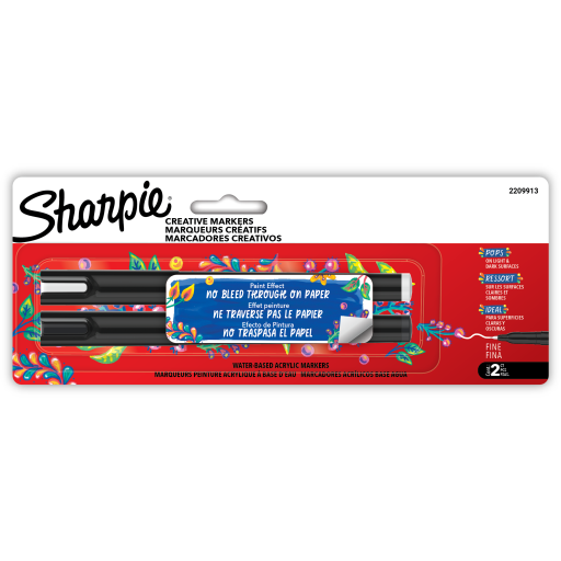 Marqueurs créatifs Sharpie, Marqueurs de peinture acrylique à base d'eau, Pointe fine, Couleurs assorties, Lot de 2