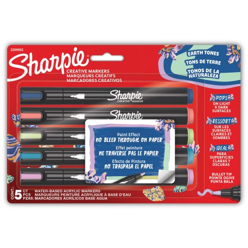 Marqueurs créatifs Sharpie, tons terre, marqueurs acryliques à base d'eau, pointe ogive, couleurs assorties, paquet de 5