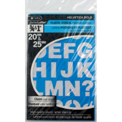 Helvetica Bold Stencil 3/4” and 1”   
Pochoir Helvetica gras de 3/4 po et 1 po, majuscules