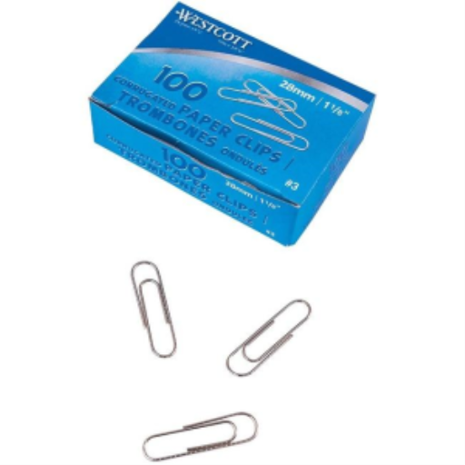 Nickel Plated Paper Clips 1-1/8" – 28 mm Corrugated/Non Slip - 100 Per Box / Trombones nickeles1-1/8” – 28 mm ondulé – antidérapant - 100 par boite