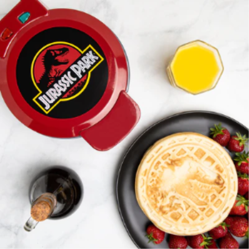Jurassic Park 7" Waffle Maker – Iconic T-Rex Logo Non-Stick Character Waffle Iron