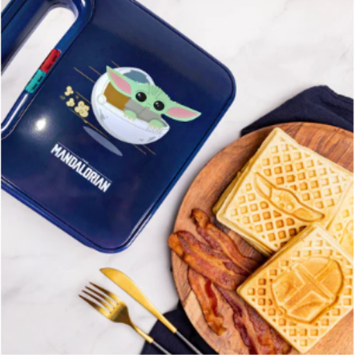 Star Wars: The Mandalorian Double Square Waffle Maker – Mando & Grogu Non-Stick Breakfast Appliance