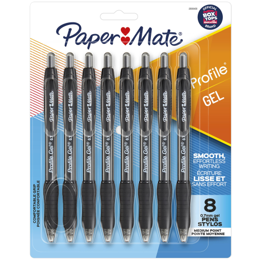 Paper Mate Gel Pen, Profile Retractable Pen, Medium Point (0.7 mm), Black, 8 Count