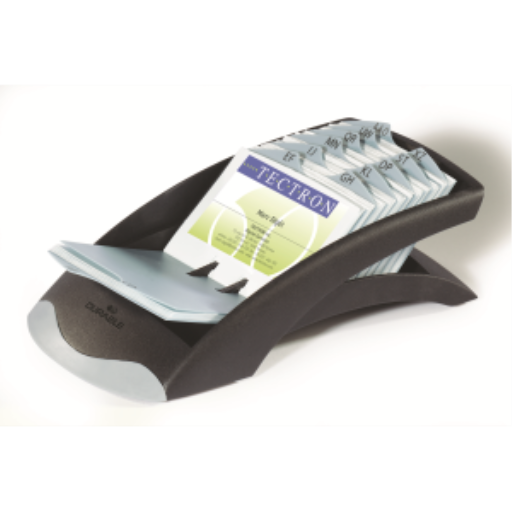DURABLE VISIFIX Desk Business Card File, 100 Pockets, A-Z Guides, Graphite/Black (241301)