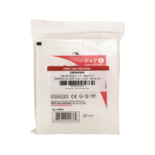Gauze Pads, Sterile, 7.6 x 7.6 cm (3" x 3"), 12 per Bag