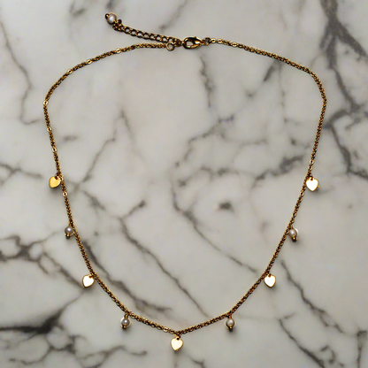 Delicate Pearl & Heart Necklace In Gold Plate