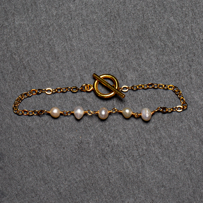 Delicate Pearl & Chain Bracelet In Gold Plate