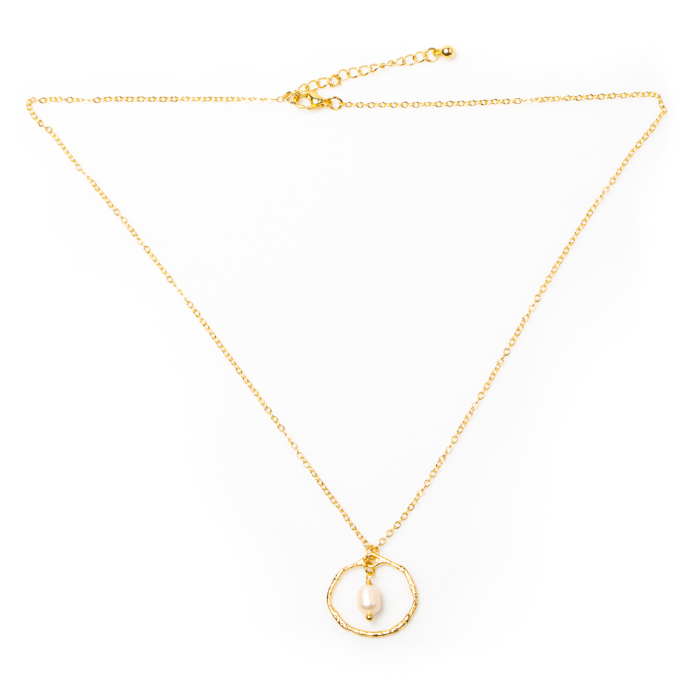 Collier simple en plaqué or avec anneau et perle