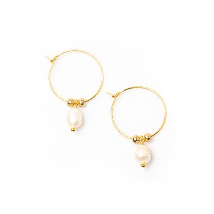 Boucle d'oreille Créole et Perle en Plaqué Or