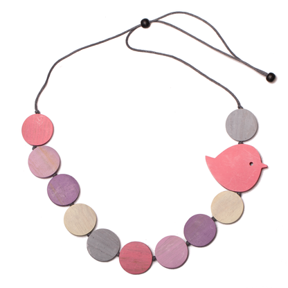 Collier Oiseau Rond en Bois
