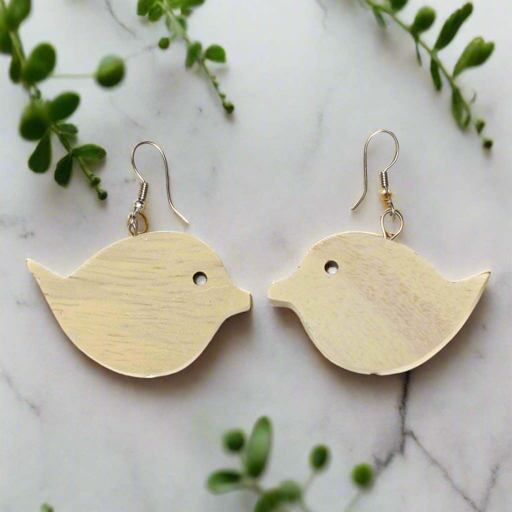 Wooden Bird Earring