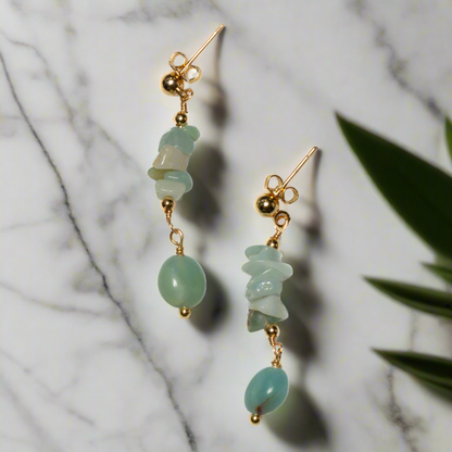 Boucles d'oreilles clous grappe amazonite plaqué or