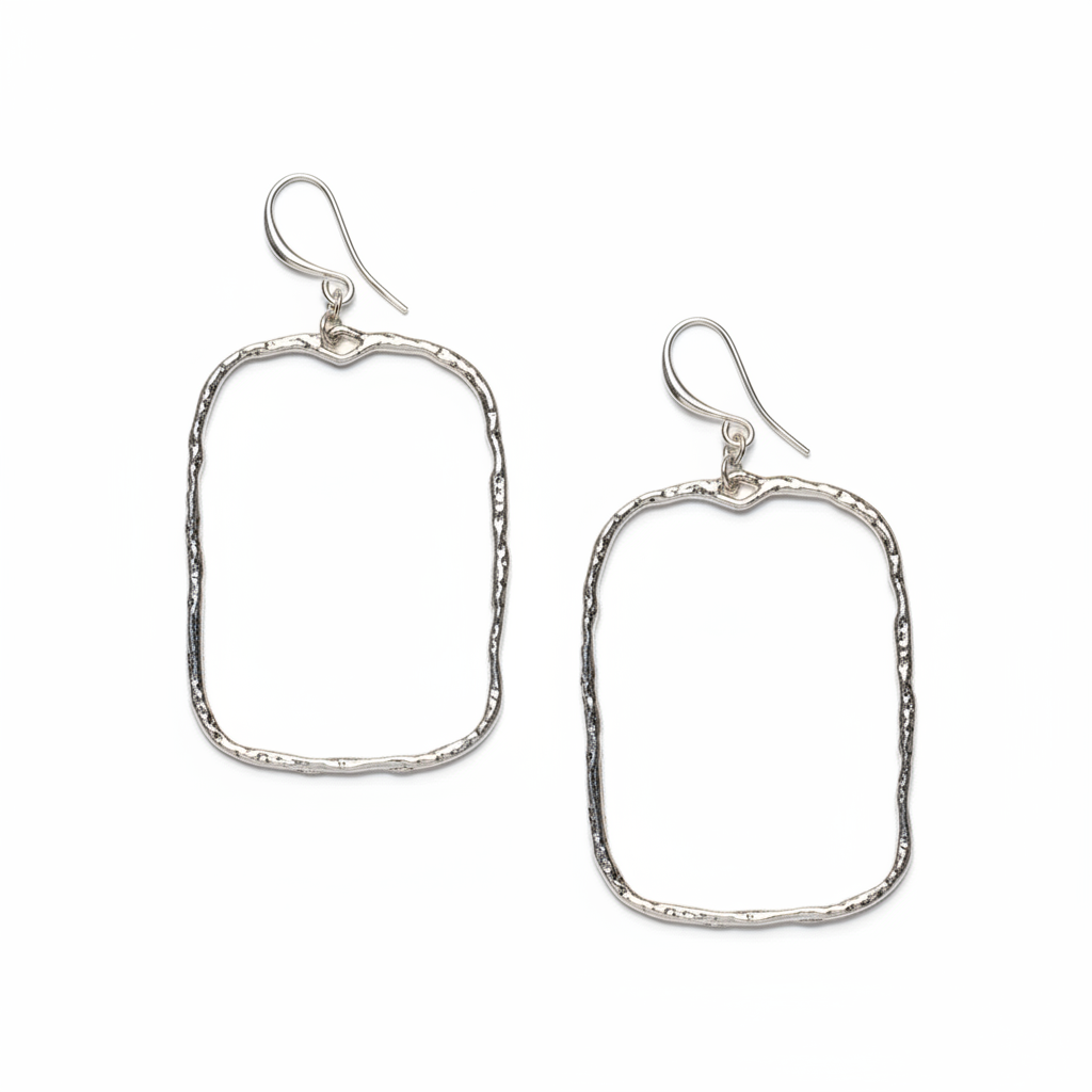 Hammered Rectangular Earrings - Silver Plate