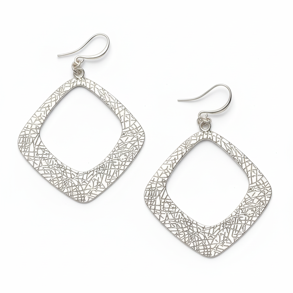 Boucles d'oreilles en forme de losange texturé - Plaqué argent