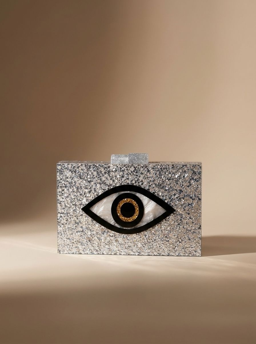 Pochette œil porte-bonheur argentée