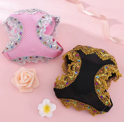 Ensemble Harnais et Laisse pour Chien en Dentelle Cristallisée – Vêtements de Luxe pour Animaux de Compagnie