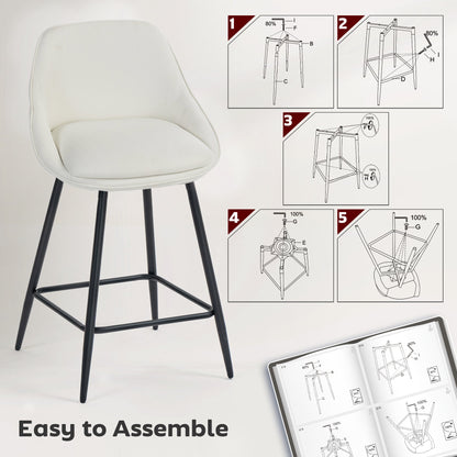 Reece 26" Counter Height Stools with Swivel and Backrest-Set of 2-Cream White