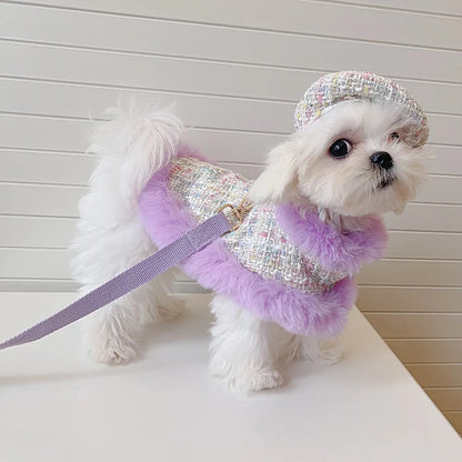 Ensemble harnais et laisse Lilas | Ensemble harnais et chapeau à carreaux pour chien