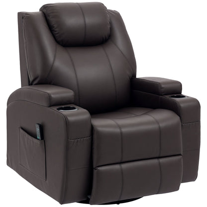 Brady Massage Recliner Chair with Swivel, Rocker Features and 8 Vibration Points-Brown