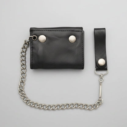 Men’s Black Leather Trifold Chain Wallet