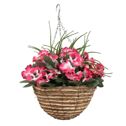 Composition florale artificielle Aubree en panier suspendu