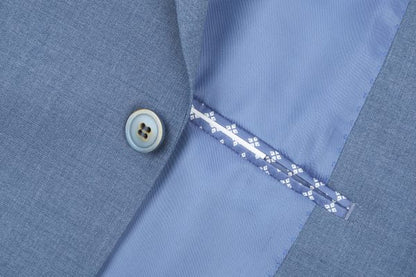 CRÉEZ VOTRE TENUE : Costume ajusté bleu clair (le forfait comprend un costume 2 pièces, une chemise, une cravate ou un nœud papillon, une pochette assortie et des chaussures)
