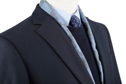 CRÉEZ VOTRE TENUE : Costume ajusté bleu marine (La tenue comprend un costume 2 pièces, une chemise, une cravate ou un nœud papillon, une pochette assortie et des chaussures)