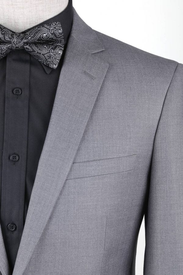 CRÉEZ VOTRE PACKAGE : Costume gris clair slim (Le package comprend un costume 2 pièces, une chemise, une cravate ou un nœud papillon, une pochette assortie et des chaussures)