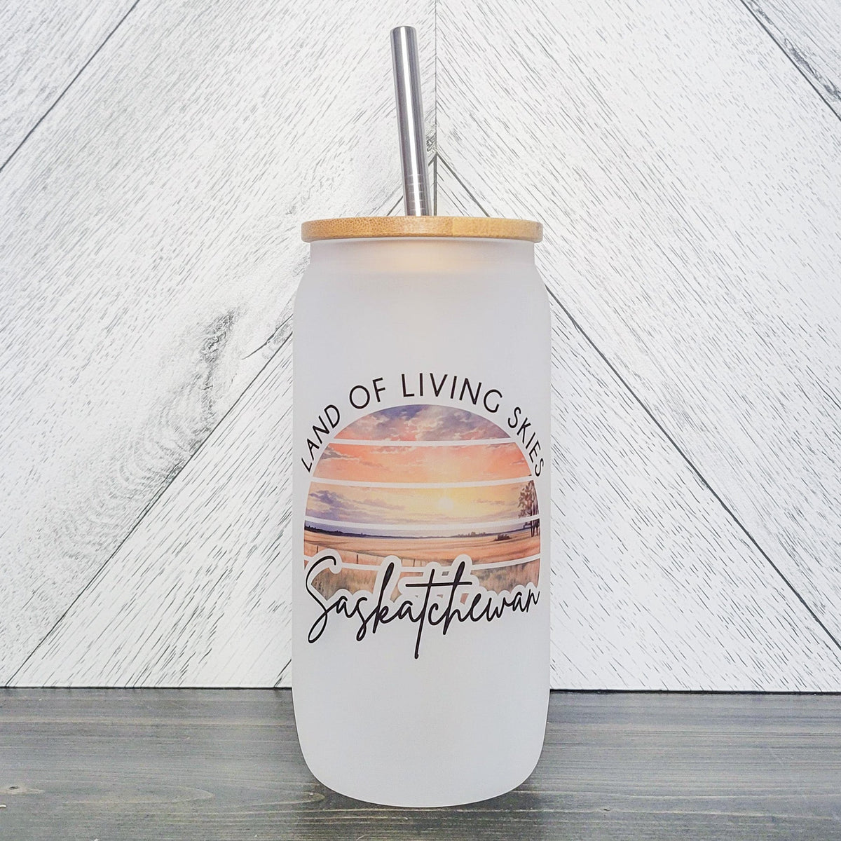 Bocal en verre « Land Of Living Skies » avec couvercle en bambou