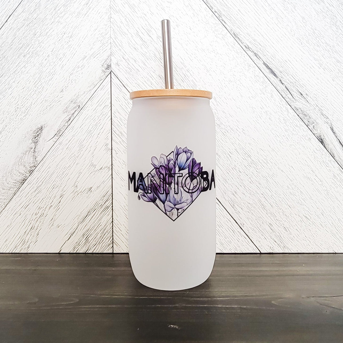 Manitoba Frosted Can with Bamboo Lid | Province Glass Can