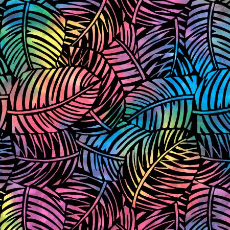 Feuilles de palmier noires/multicolores, largeur de 274 cm, pour le dos