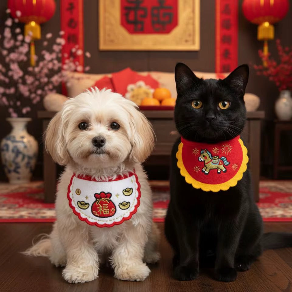 Bavoir pour animaux de compagnie « Fortune Blessing » Nouvel An chinois | Accessoire lunaire pour chiens et chats