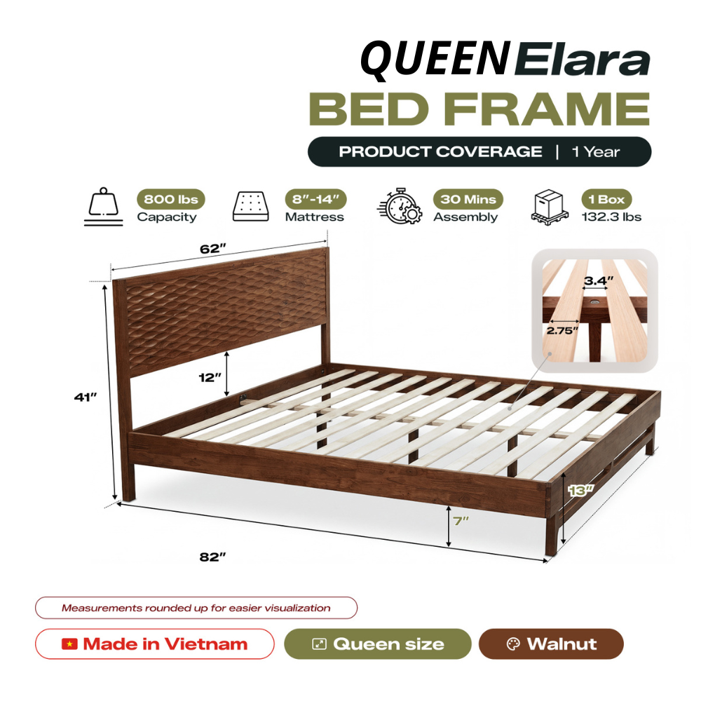 Elara Solid Wood Bed Frame