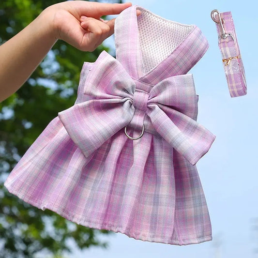 Ensemble Harnais et Laisse Robe Écossaise – Tenue de Promenade Luxe pour Chiens