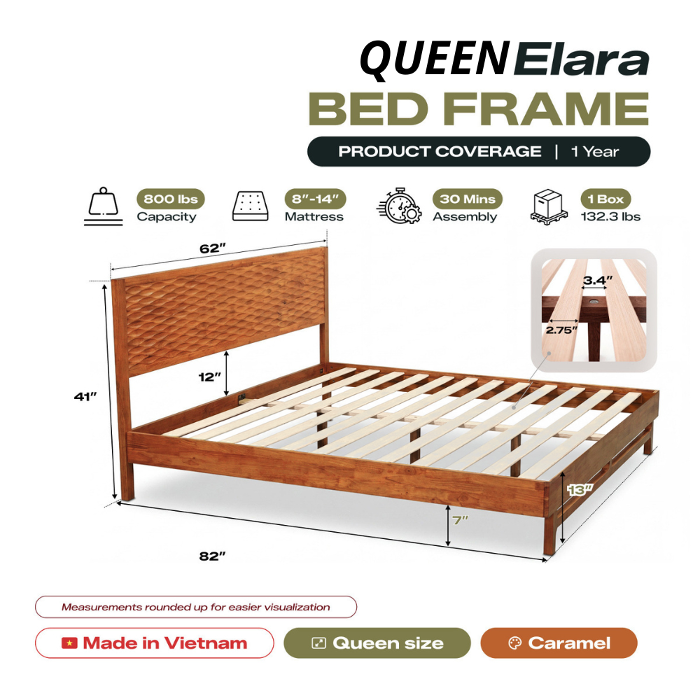 Elara Solid Wood Bed Frame