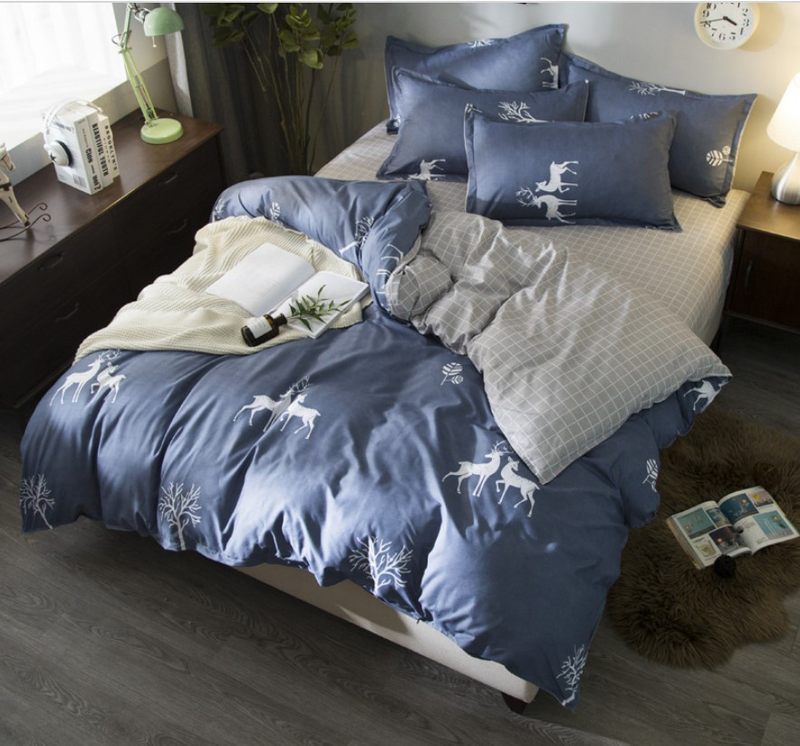 4-Piece Diamond Velvet Bedding Set – Geometric Pattern Duvet Cover & Sheet Set