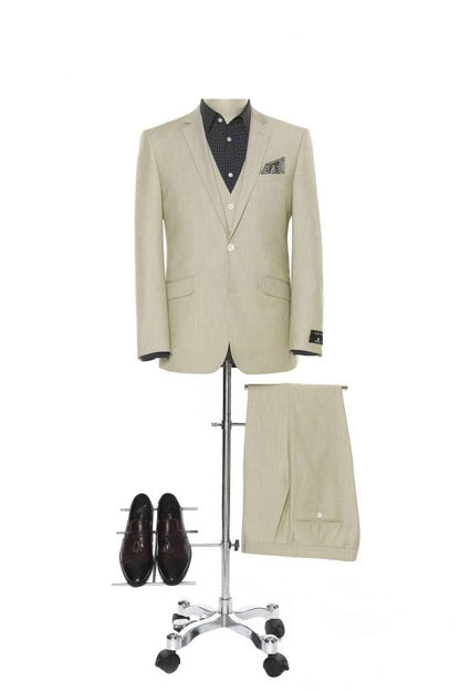 CRÉEZ VOTRE FORFAIT : Costume slim fit beige clair (le forfait comprend un costume 2 pièces, une chemise, une cravate ou un nœud papillon, une pochette assortie et des chaussures)